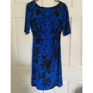 Connected Apparel Black/Blue BodyCon 3/4 Sleeve Cocktail Dress - Size 6